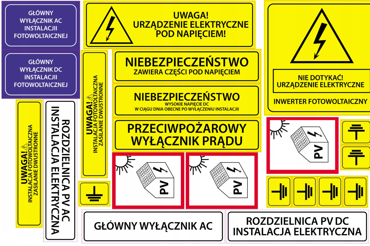 Zestaw naklejek ostrzegawczych PV (22 szt.)